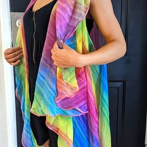 Rainbow Sleeveless Sheer Cardigan/Coverup